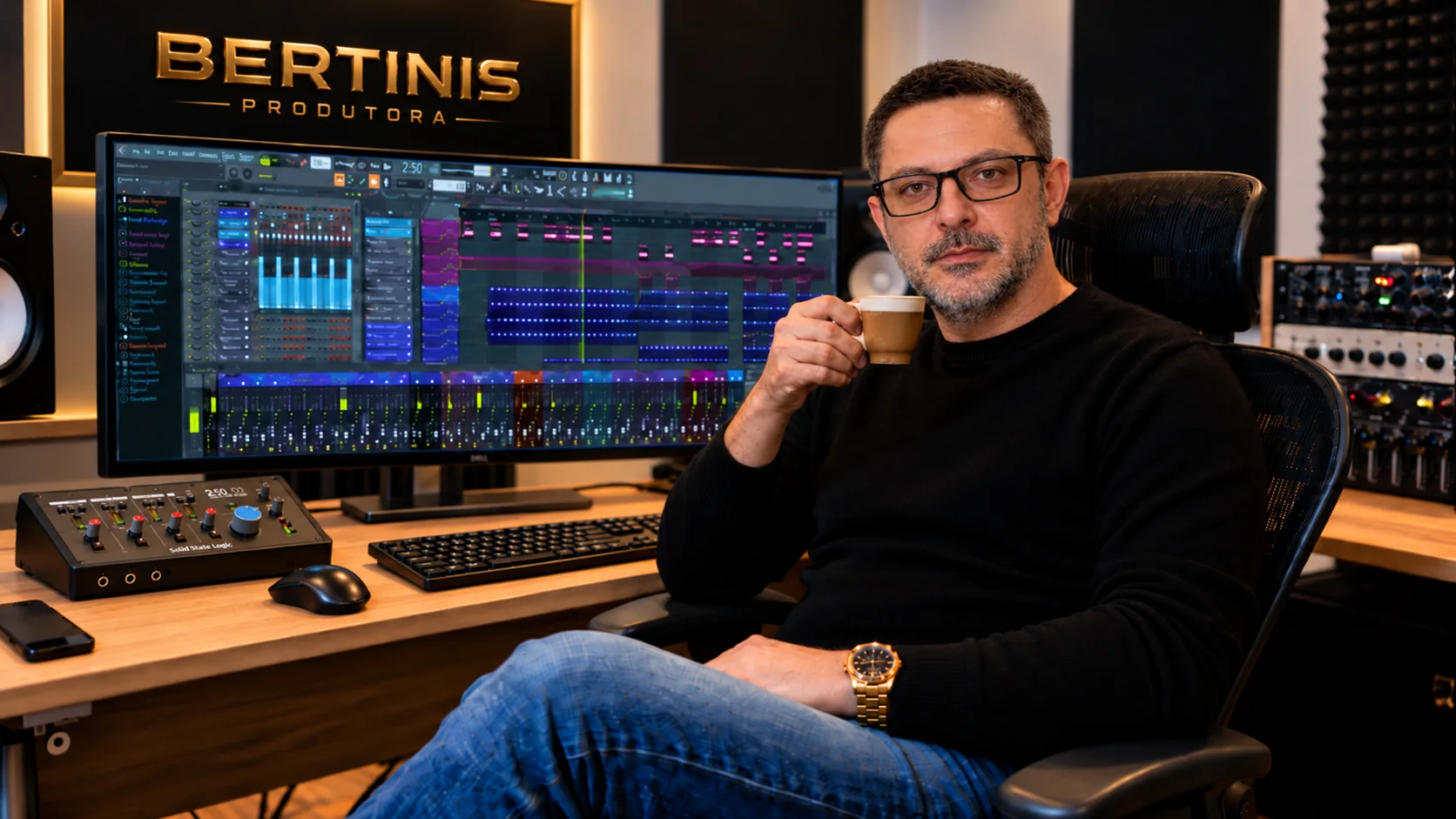 Junior Bertini no estúdio da Bertinis Produtora